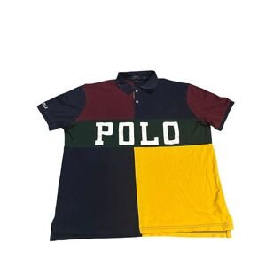 Polo Ralph Lauren Mens Classic Fit Colorblock Spellout Polo Shirt Multicolor L